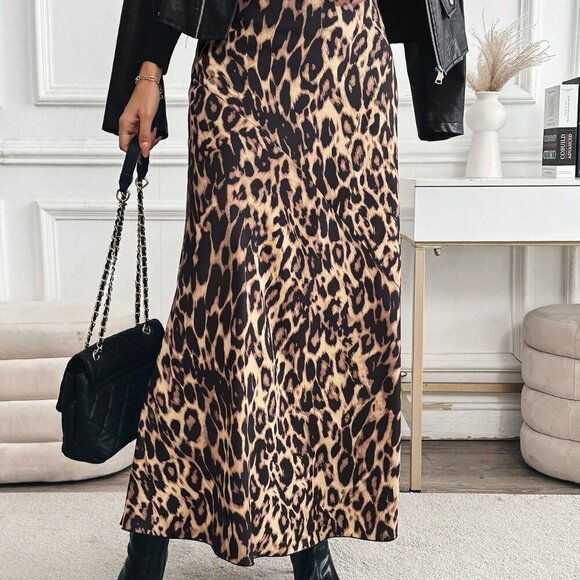 Multicolor Elegant Women's Casual High-Waisted Leopard Print Long Skirt - Picture 2 of 6